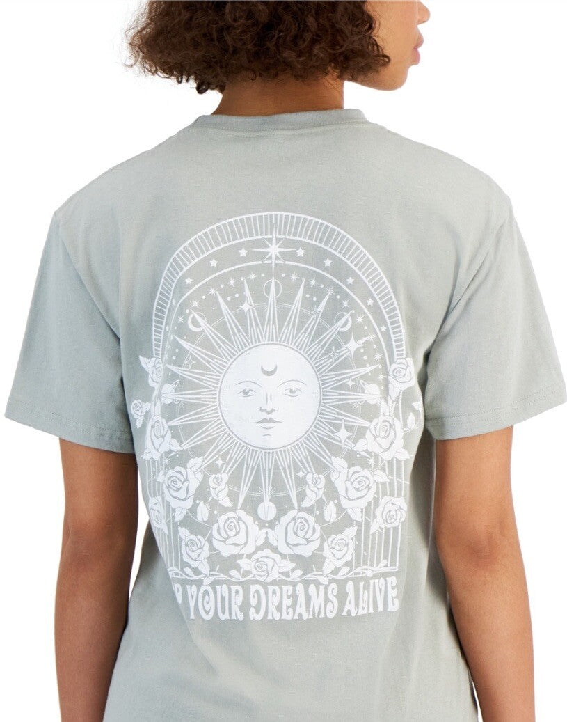 Rebellious One Juniors' Cotton Celestial Boyfriend Tee Desert Sage XL