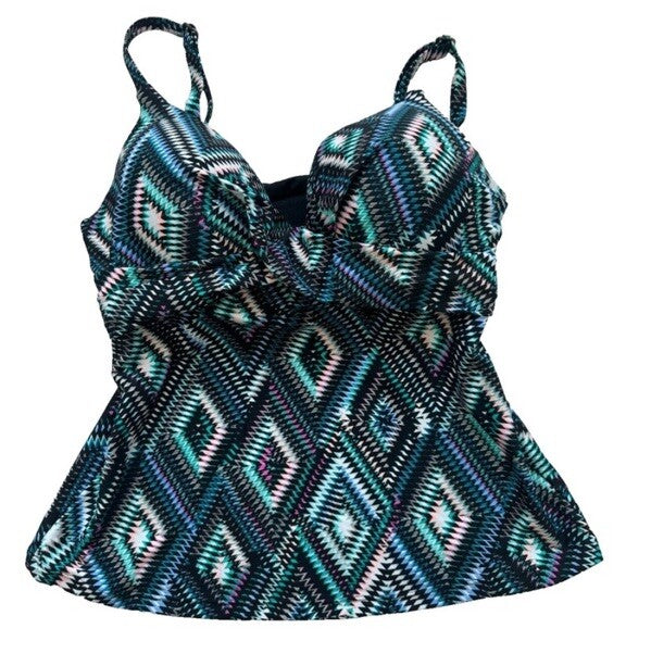 Island Escape Women's Black Diamond Gemini Underwire Tankini Swim Top Size 12