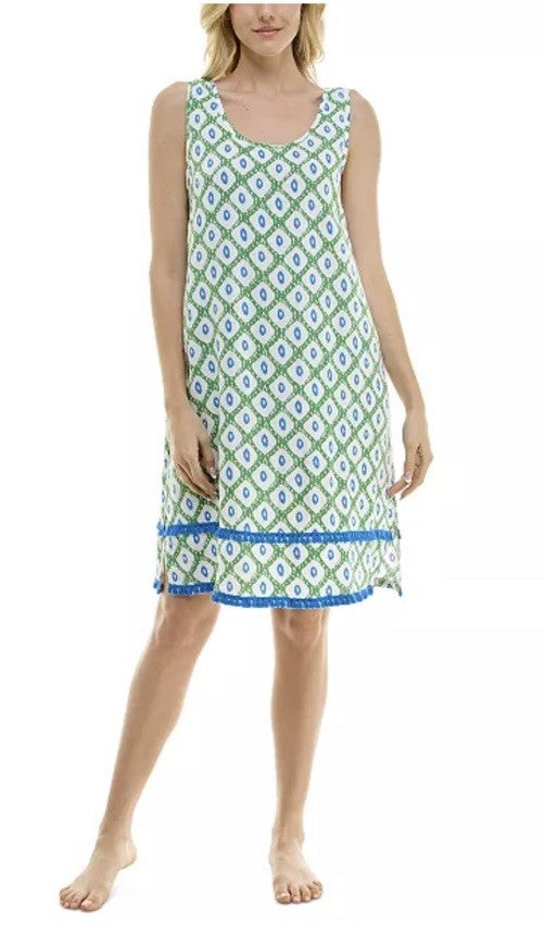 Roudelain Women's Printed Tassel-Trim Tank Nightgown Cardomon Geo M