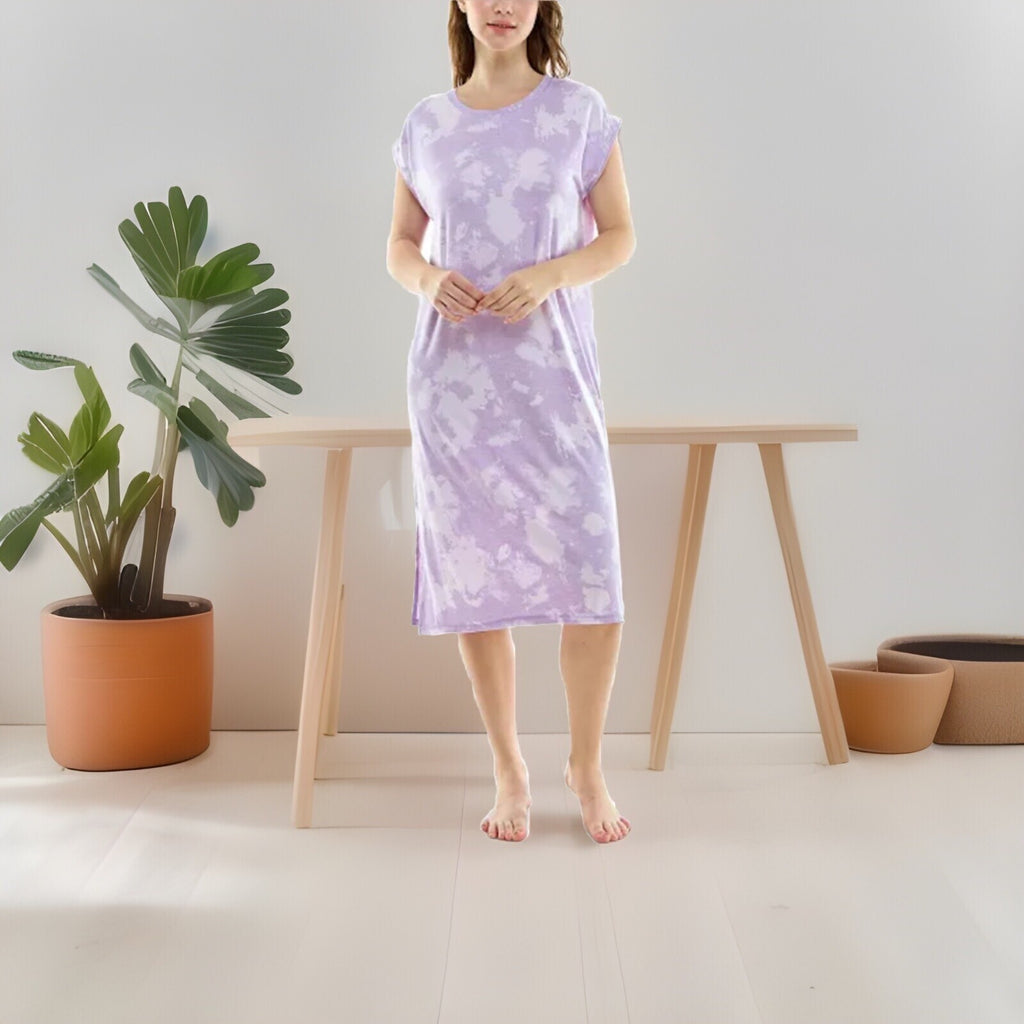 Roudelain Women's Printed Dolman-Sleeve Sleepshirt Lilac Small 