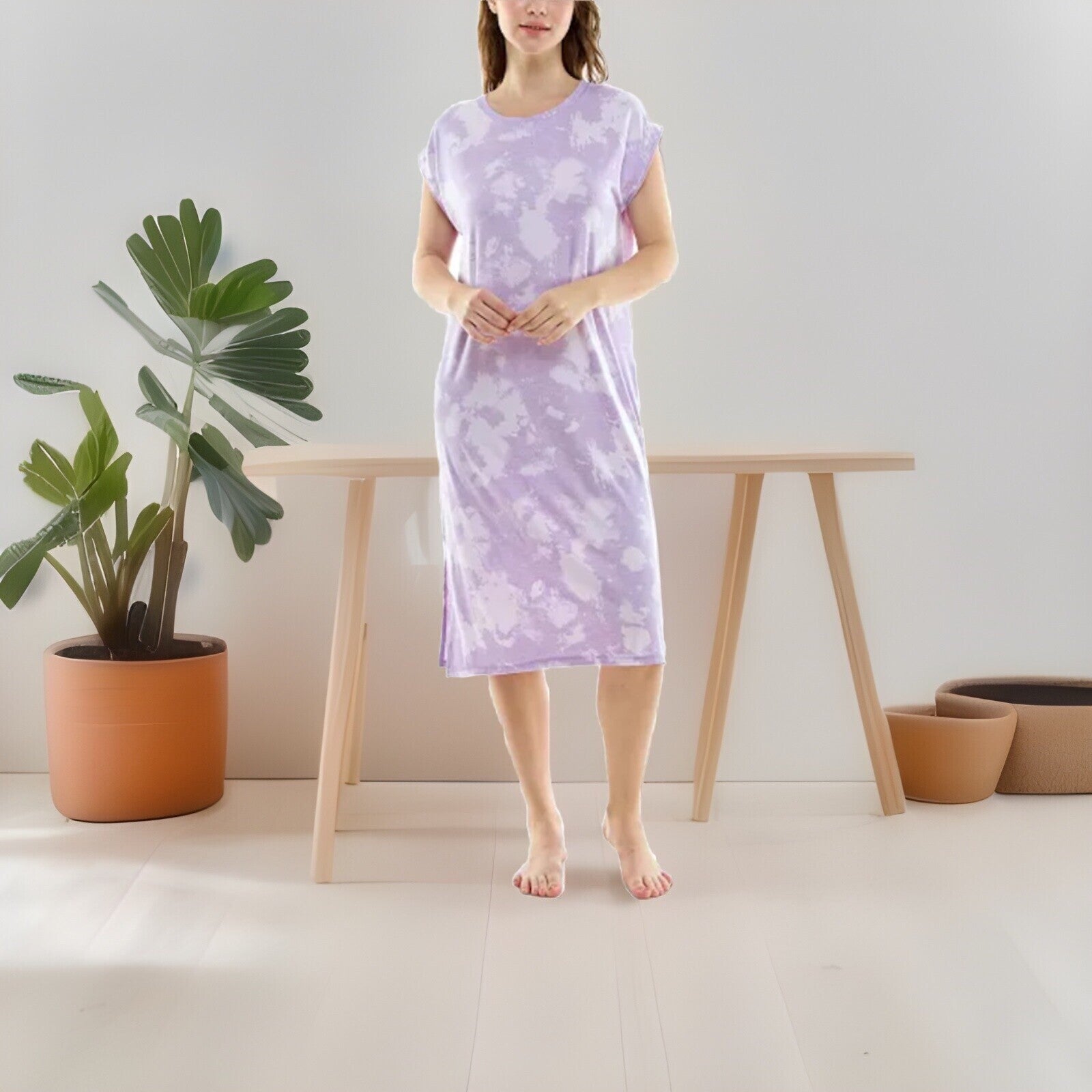 Roudelain Women's Printed Dolman-Sleeve Sleepshirt Lilac Small 