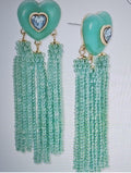 On 34th Crystal Heart & Beaded Fringe Drop Earrings Green 
