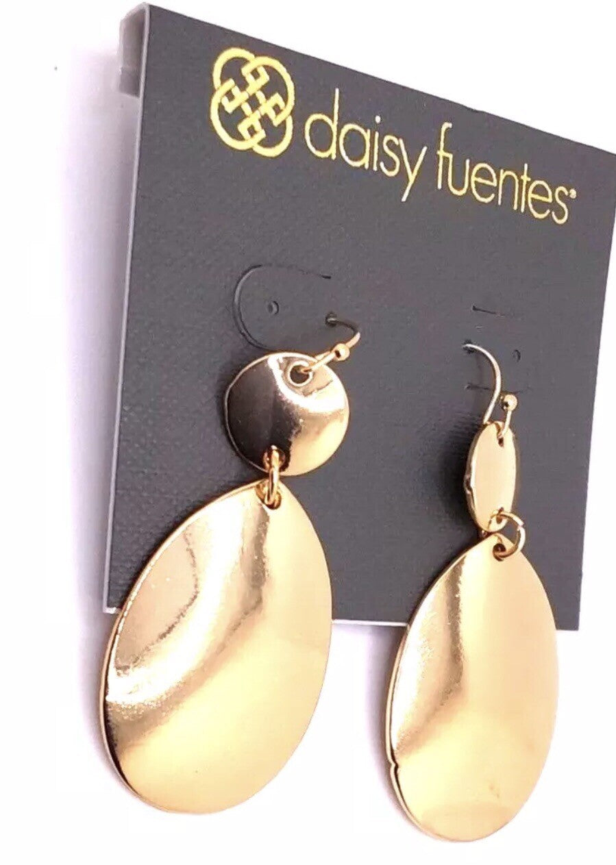 Daisy Fuentes Sparkly Teardrop circle Gold Tone dangle drop Earrings  New