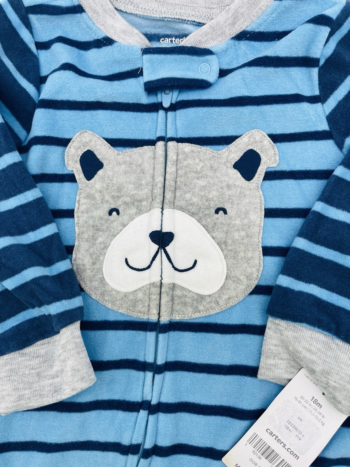 Carter's Baby Boy's Bulldog Puppy Striped Blue Pajama Sleeper, Size 24 Months