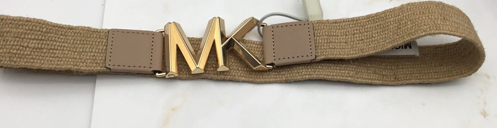 Michael Kors Straw Belt MK Logo Buckle Tan Beige Women's Accessory 