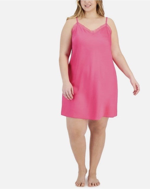 I.N.C. International Concepts Women's Satin Lace-Trim Chemise Divine Berry XXL