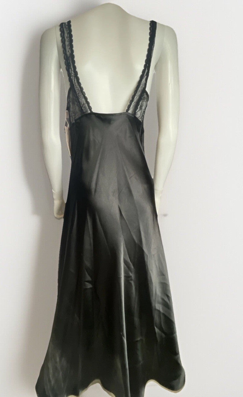 Linea Donatella Max Paisley Solid Charmeuse Satin Nightgown - Black, Small