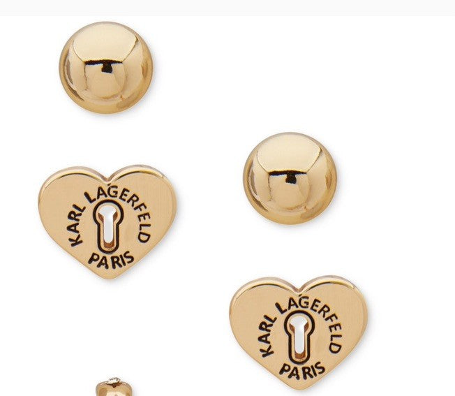 KARL LAGERFELD PARIS Gold-Tone 2 Pc Set Crystal Logo Hoop & Stud Earrings 