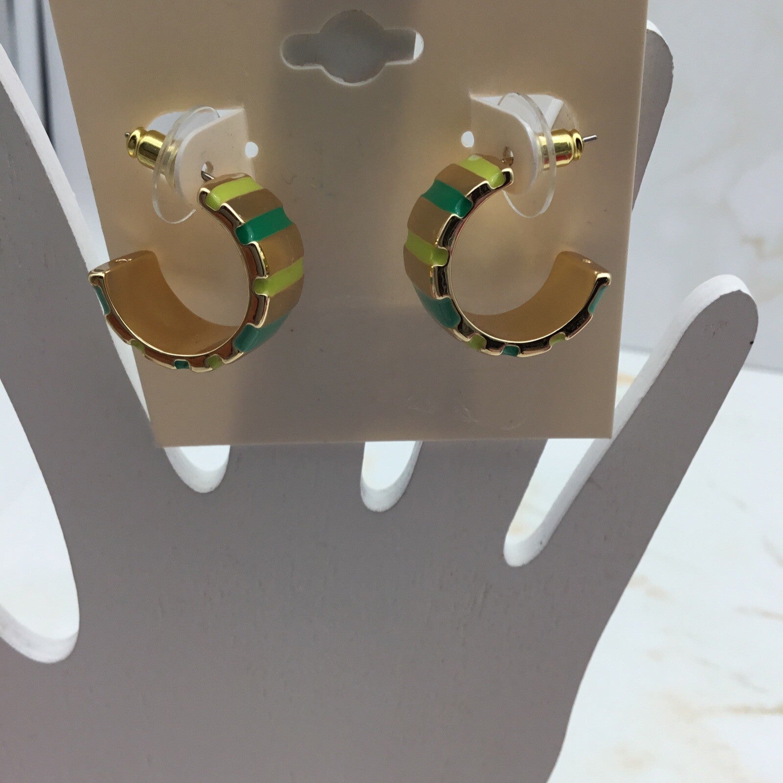 On 34th Gold-Tone Striped Medium Hoop Earrings, 1.2", Green
