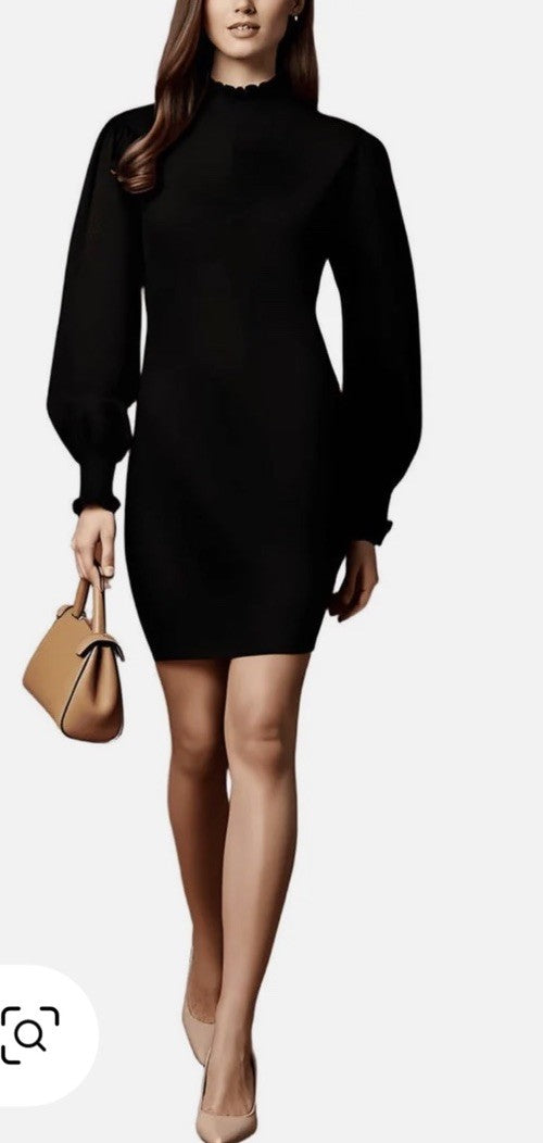CeCe Women's Blue Long-Sleeve Mock Neck Sweater Dress Size L Navy Classic
