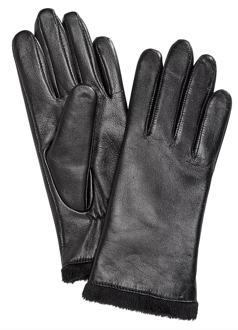 NWT Charter Club Black Leather Gloves Fur Lined Touchscreen Retail XL
