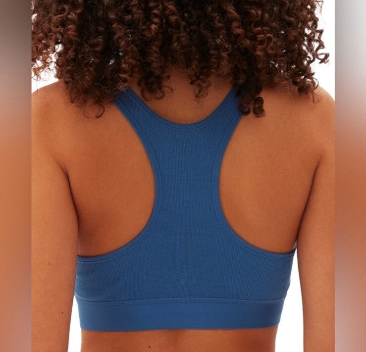 GAP Women's Ribbed Logo Comfort Racerback Bra, Navy, M