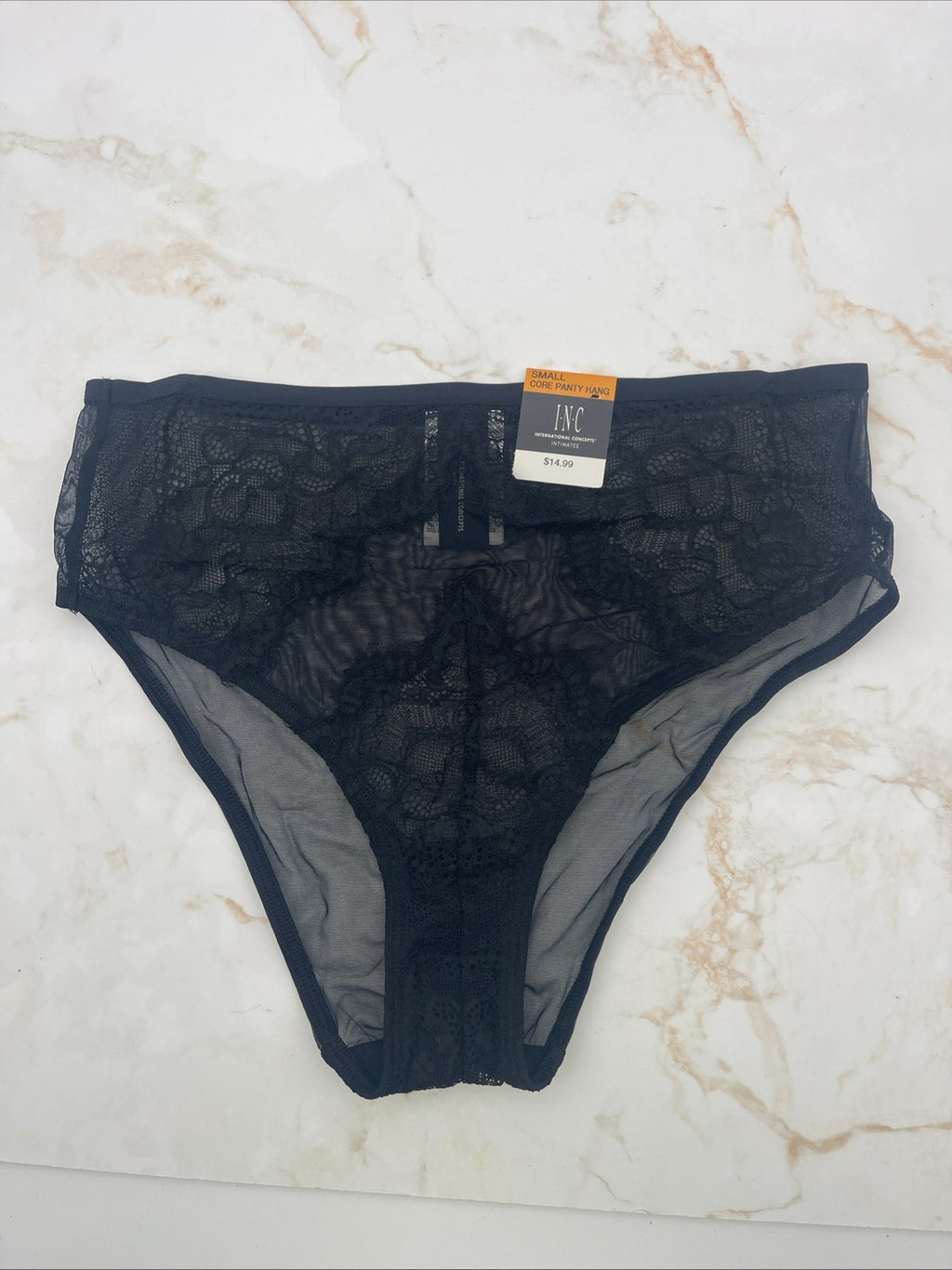 Inc International Concepts Women s Lace-Trim High-Waist Mesh Brief, Black, Small