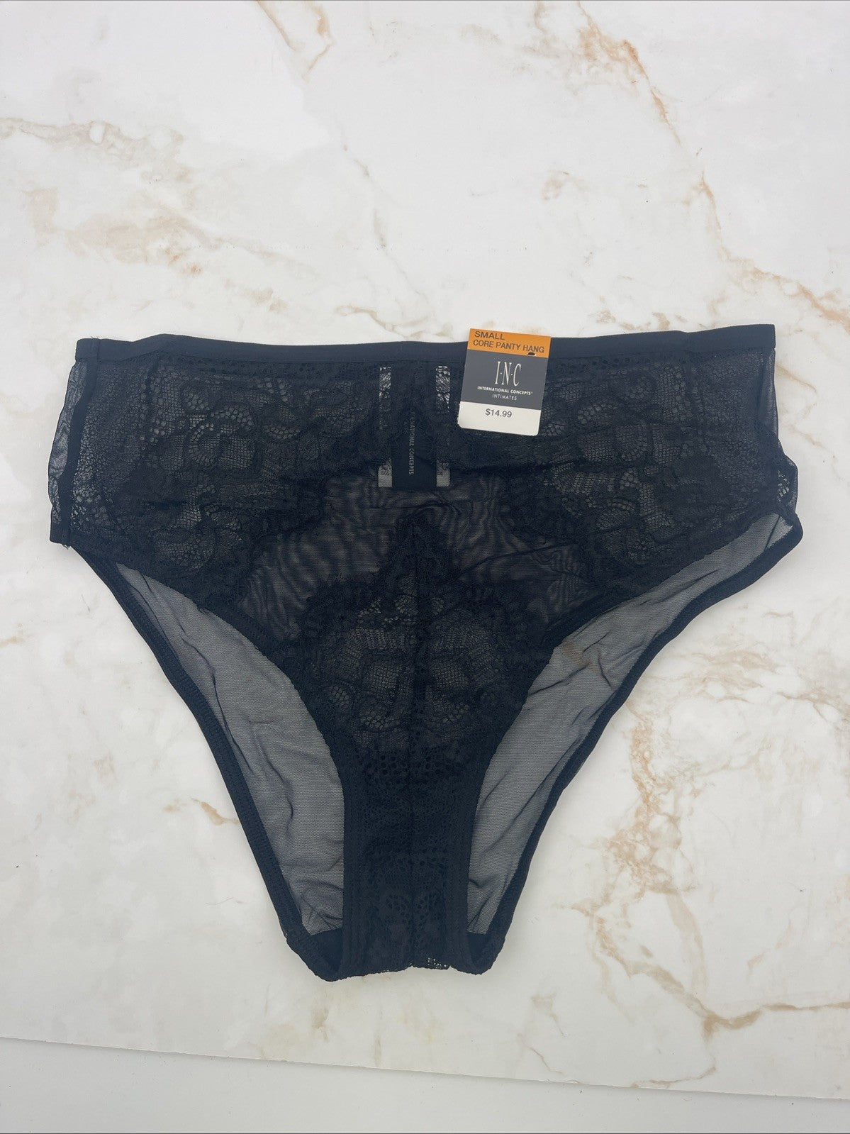 Inc International Concepts Women s Lace-Trim High-Waist Mesh Brief, Black, Small