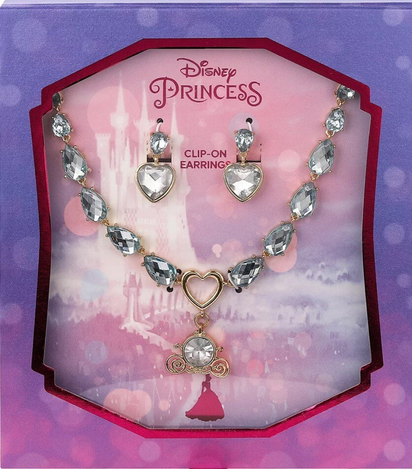 Kid's Princess Cinderella Clear Carriage Necklace and Earring Set