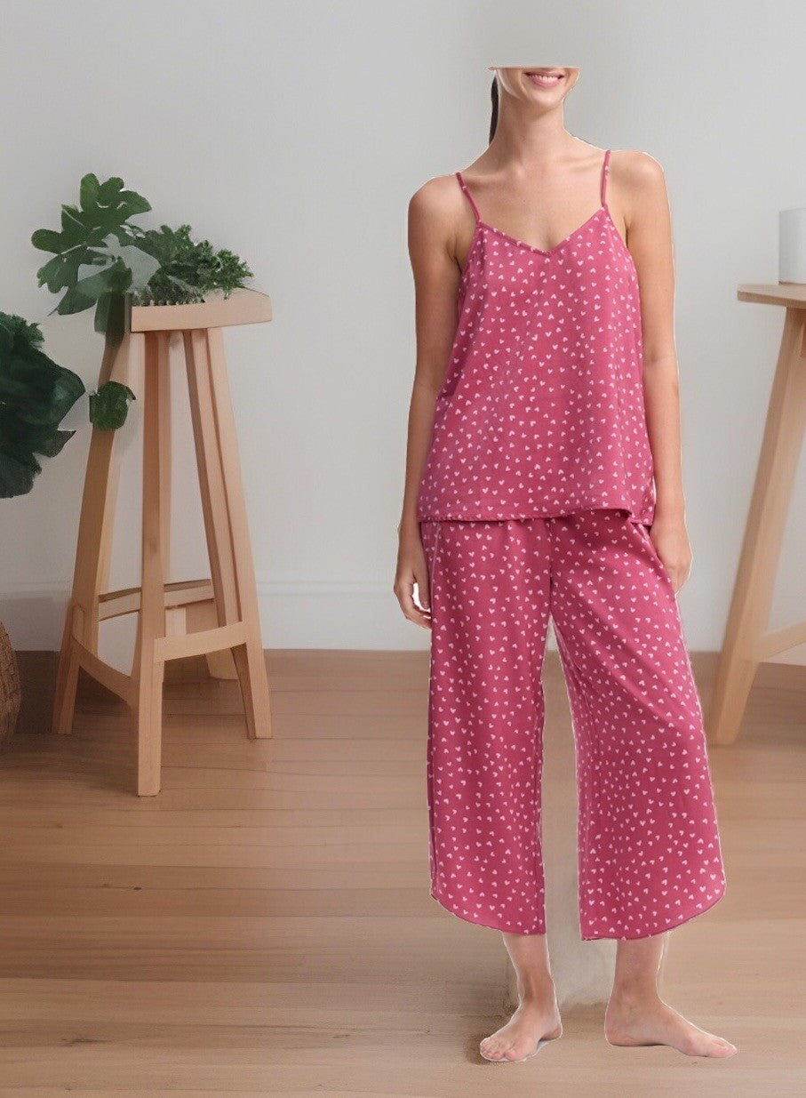 Splendid Women's 2-Pc. Printed Cropped Pajamas Set - Mini Heart Toss XS