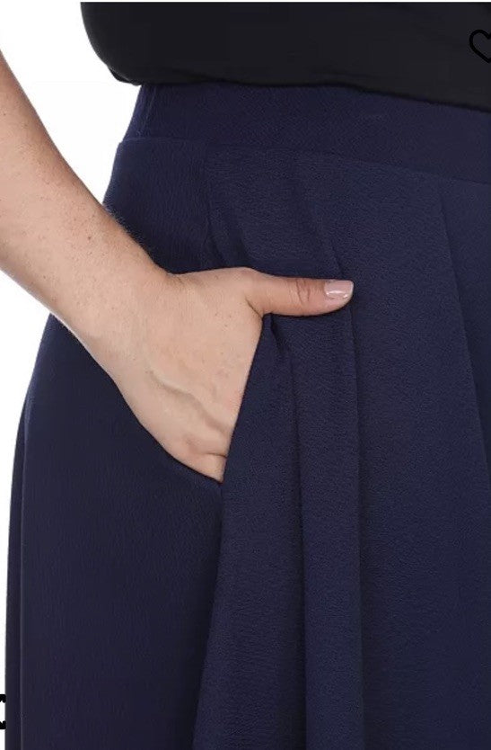 White Mark Plus Size Flared Midi Skirt Navy 1XL