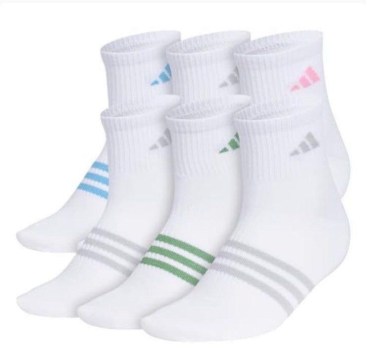 adidas Women's Athletic Quarter Socks Size 5-10 - 6 Pack