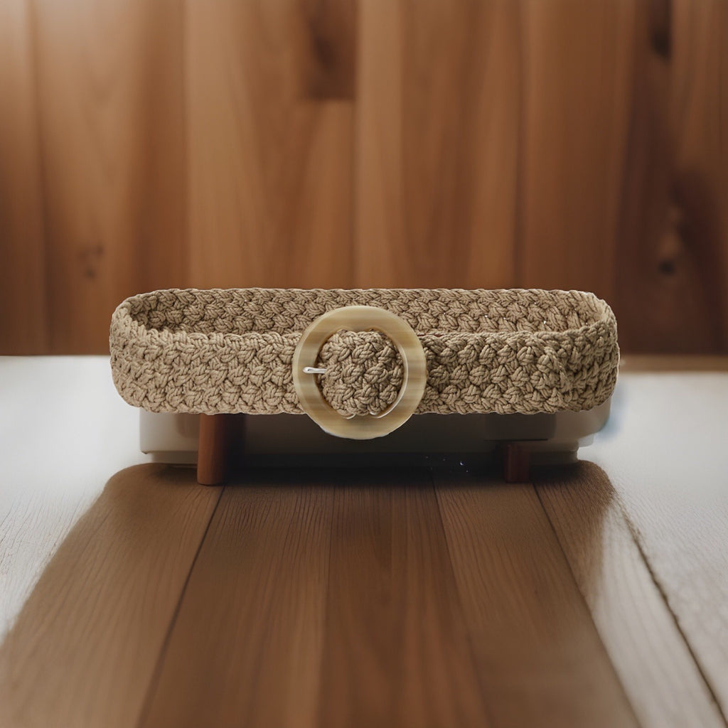 Lauren Ralph Lauren Women's Woven Corded O-Ring Wide Belt  M Khaki 