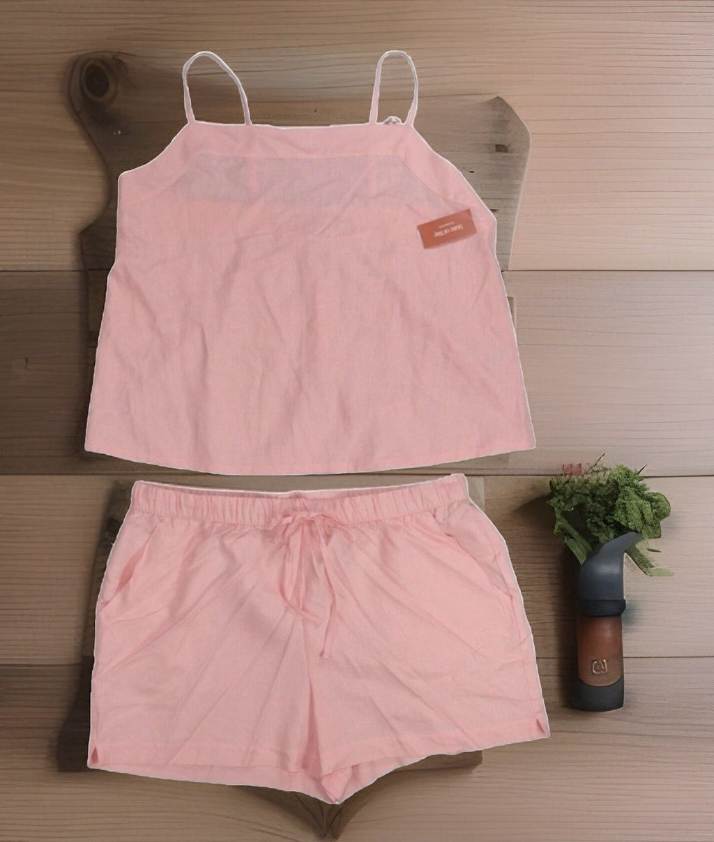 State of Day Women's 2-Pc. Sleeveless Linen Pajamas Set, Satin Pink, L