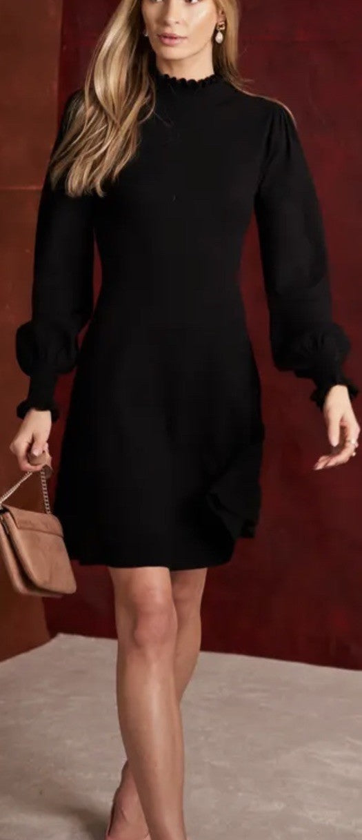 CeCe Women's Blue Long-Sleeve Mock Neck Sweater Dress Size L Navy Classic