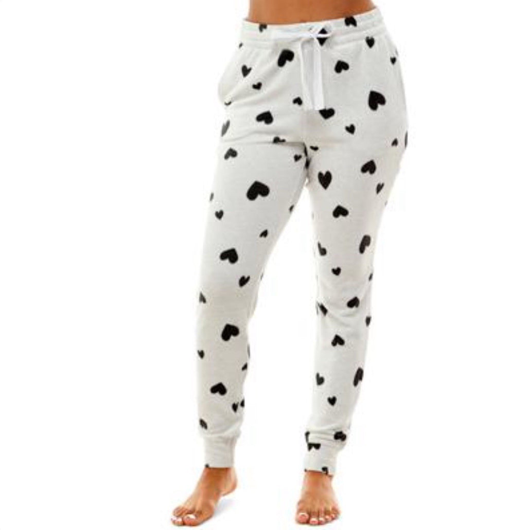 Jaclyn Intimates Fuzzy Luxe Jogger matilda hearts white Size L