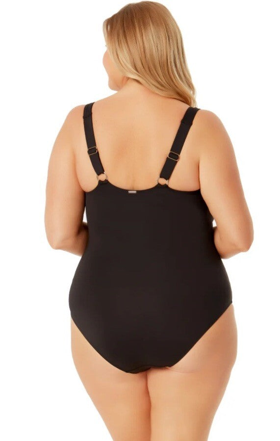 Anne Cole Plus Size Square Neck Shirred One Piece , 18W