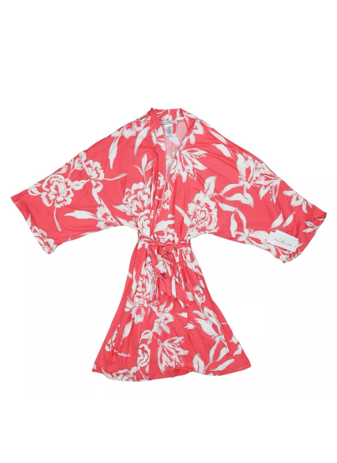 Linea Donatella Tropical Floral Print w/Pockets & Belt Womens Short Robe Size S