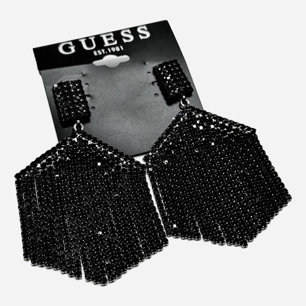 GUESS Black Chandelier Statement Earrings  black rhinestone fringes  hexagon