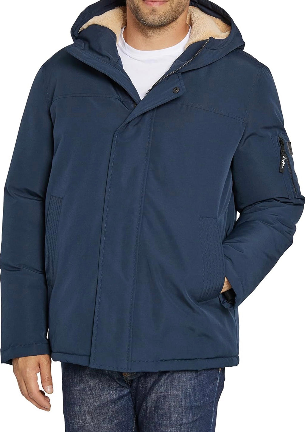 Sean John Men's Bomber Jacket with Fleece Lined Hood - Navy Size L