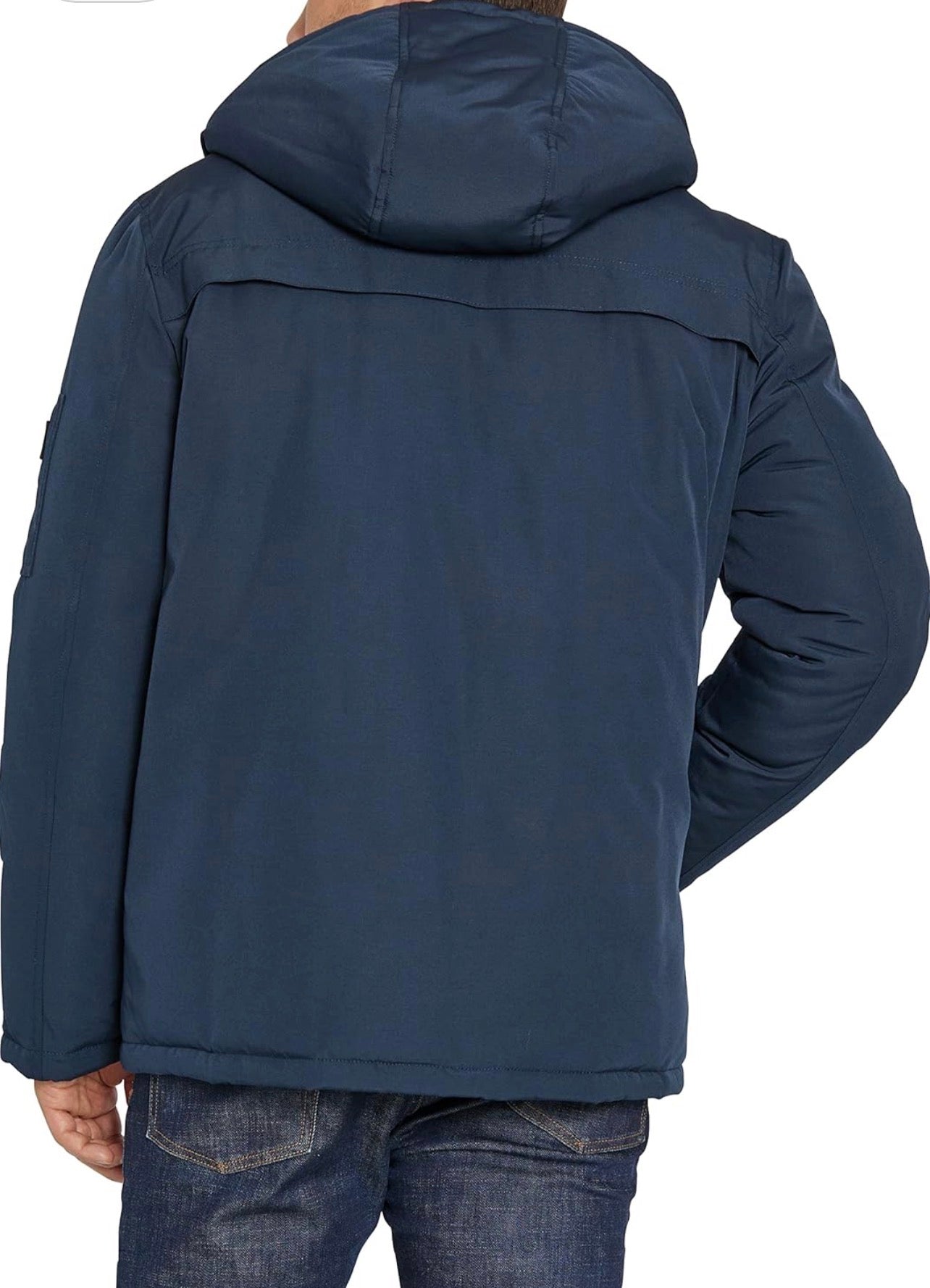 Sean John Men's Bomber Jacket with Fleece Lined Hood - Navy Size L