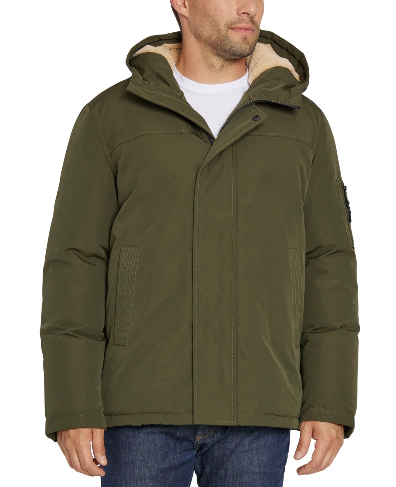 Sean John Men's Bomber Jacket with Fleece Lined Hood - Olive Size XXL