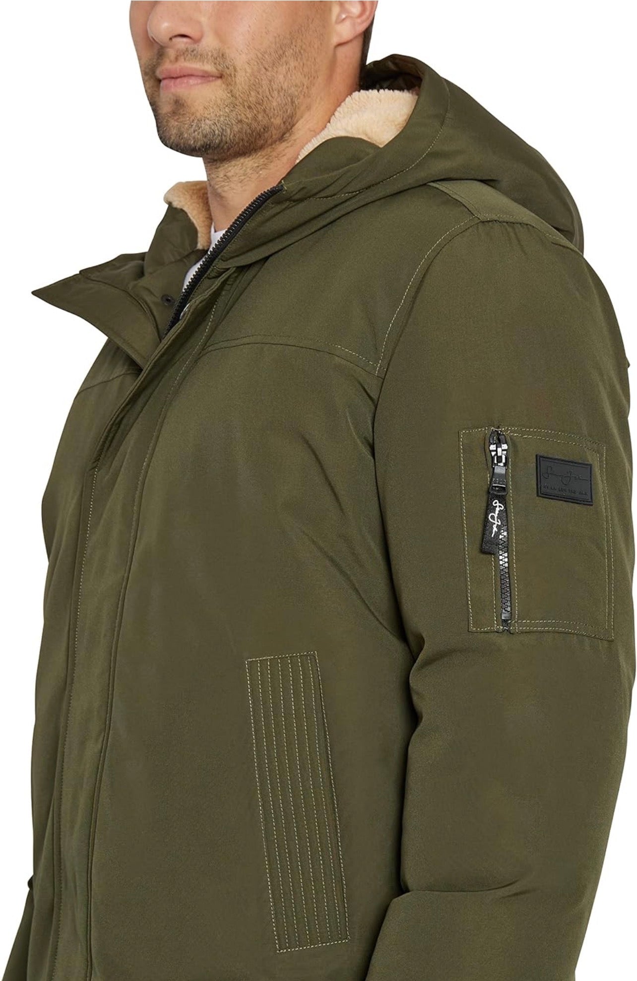 Sean John Men's Bomber Jacket with Fleece Lined Hood - Olive Size XXL