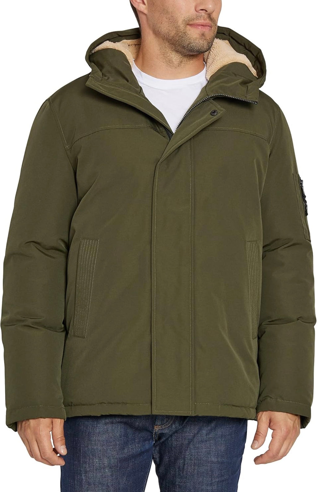 Sean John Men's Bomber Jacket with Fleece Lined Hood - Olive Size XXL