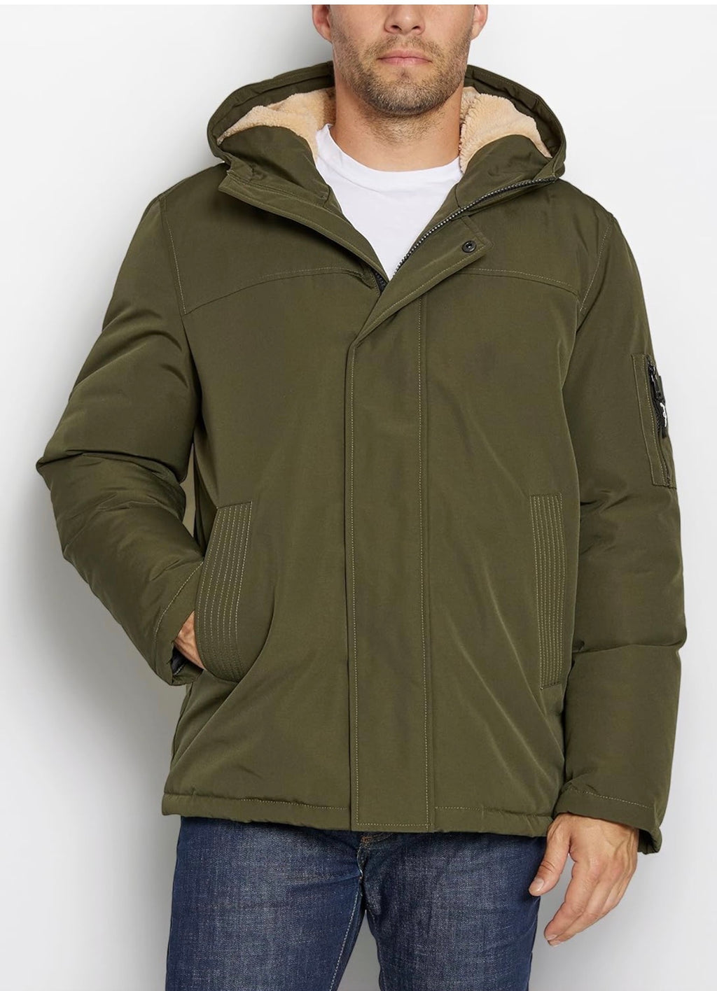 Sean John Men's Bomber Jacket with Fleece Lined Hood - Olive Size XXL