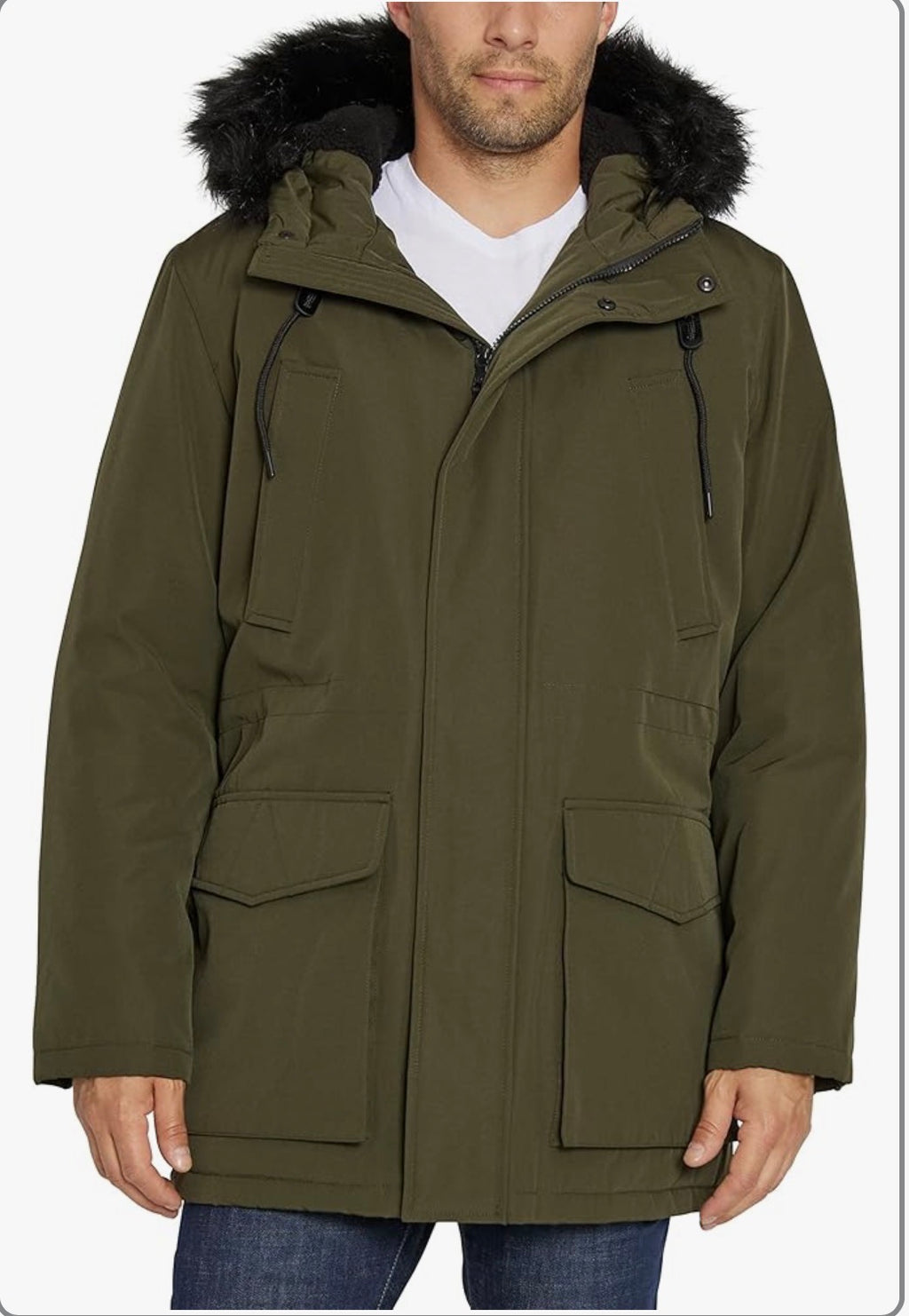 Sean John
Men's Utility Parka with Faux-Fur Trimmed Hood Color loden Size XXL