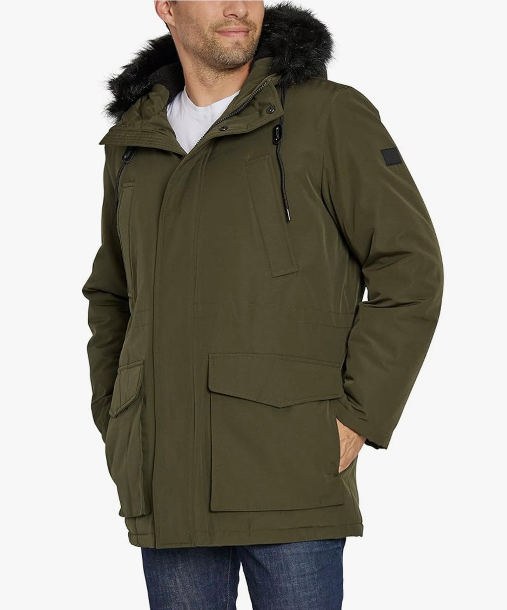 Sean John
Men's Utility Parka with Faux-Fur Trimmed Hood Color loden Size XXL