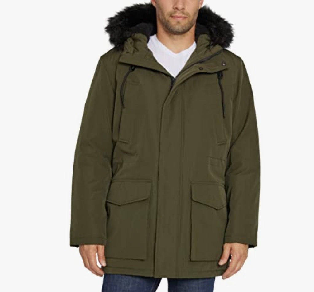 Sean John
Men's Utility Parka with Faux-Fur Trimmed Hood Color loden Size XXL