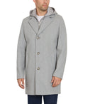 Sean John Men's Single Breasted Overcoat with Onion Quilted Bib & Hood -Grey Melange Size M