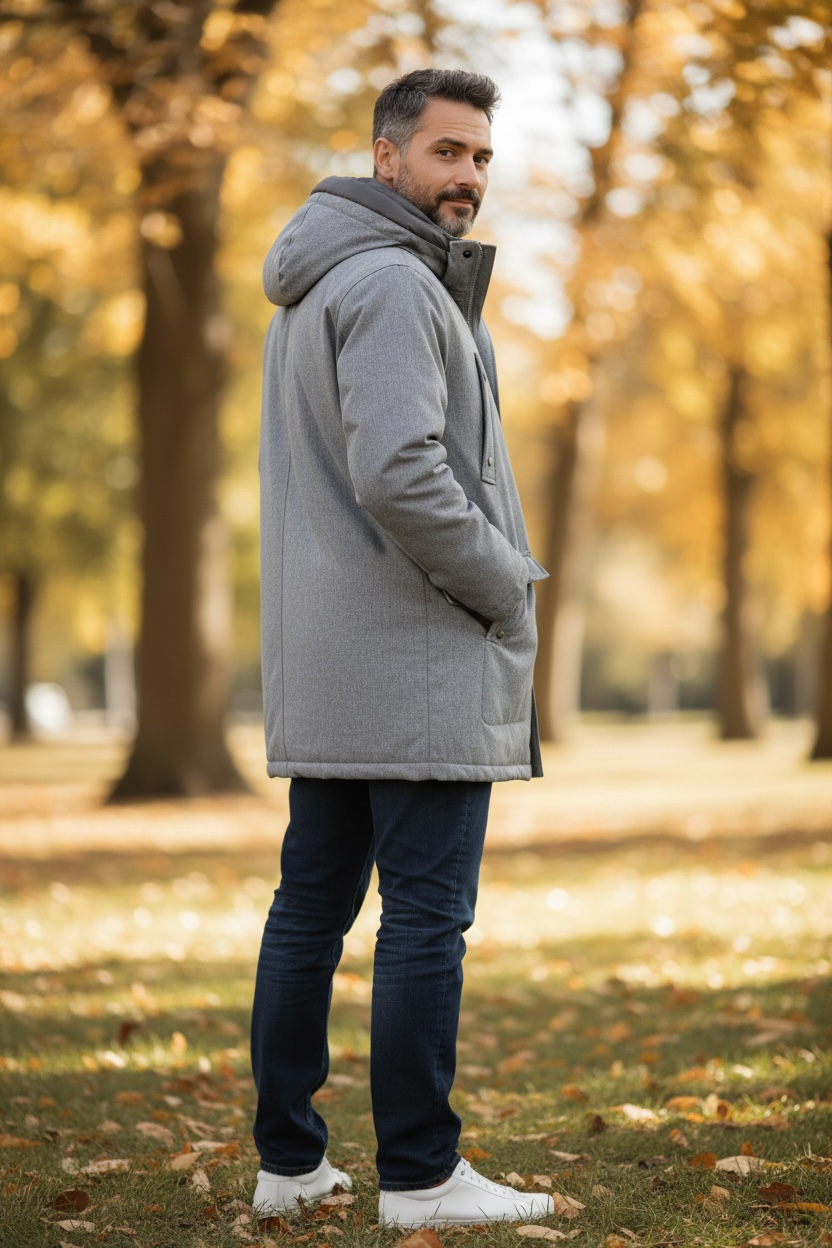 Sean John Men's Three-Quarter Hooded Solid Parka Grey Melange Size 2XL