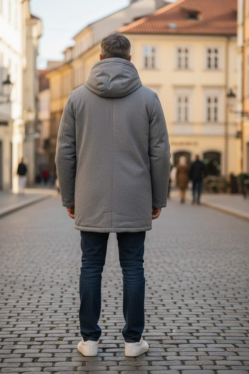 Sean John Men's Three-Quarter Hooded Solid Parka Grey Melange Size 2XL