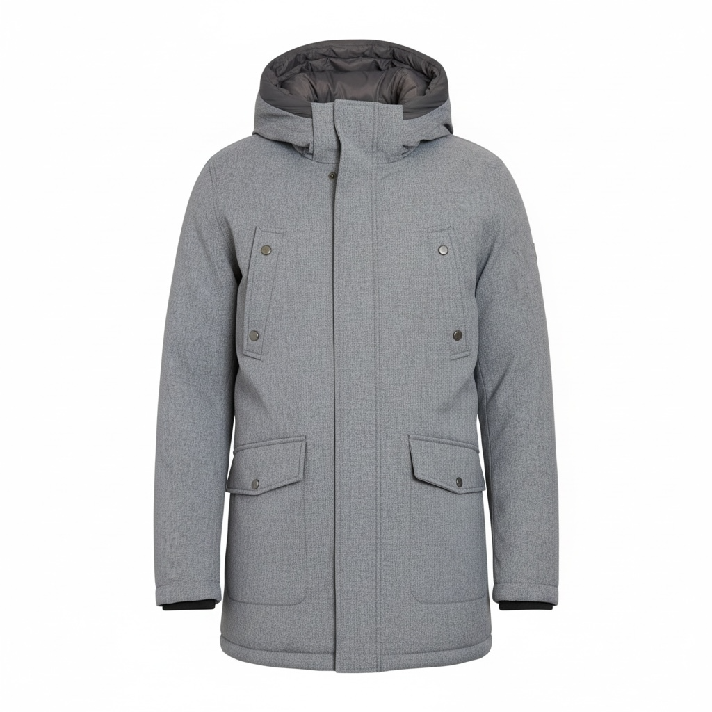 Sean John Men's Three-Quarter Hooded Solid Parka Grey Melange Size 2XL