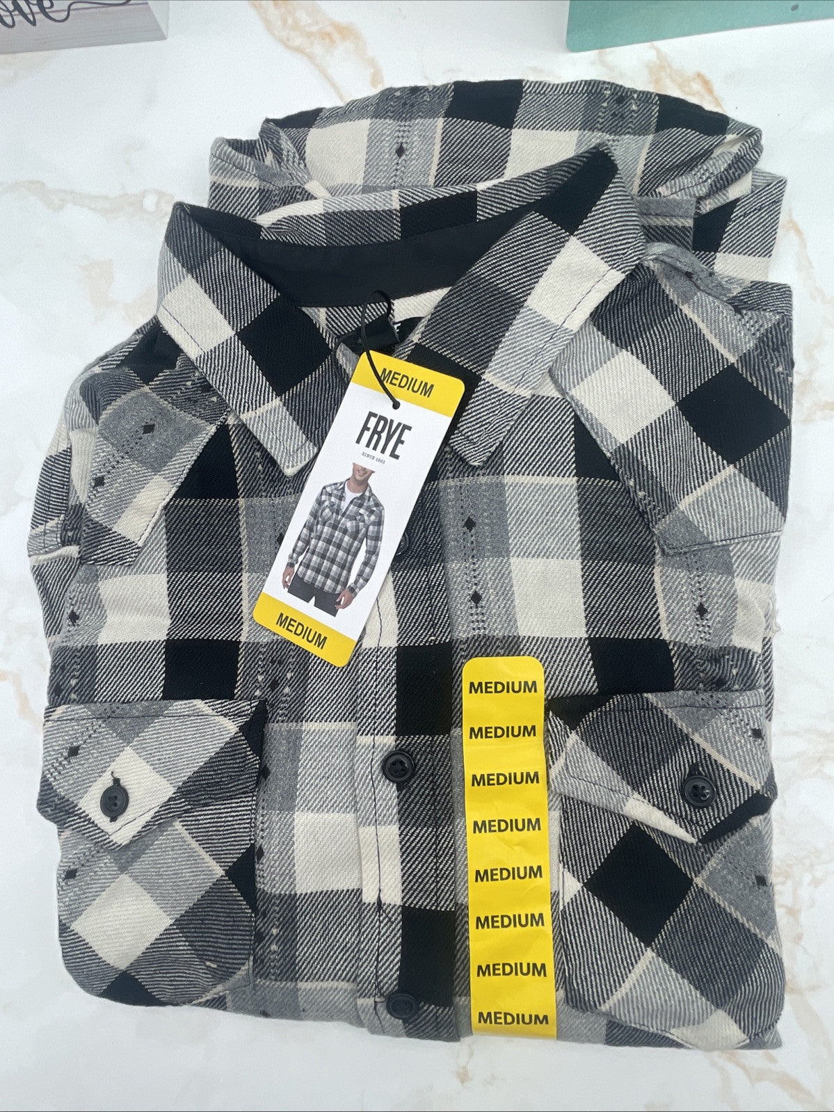 Frye Men's Jacquard Flannel  Heather Grey Size M