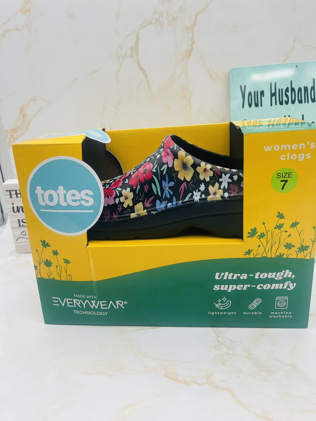 Totes Ultra-Tough, Super-Comfy Women’s Clogs, Size 7 Black Garden Floral NIB