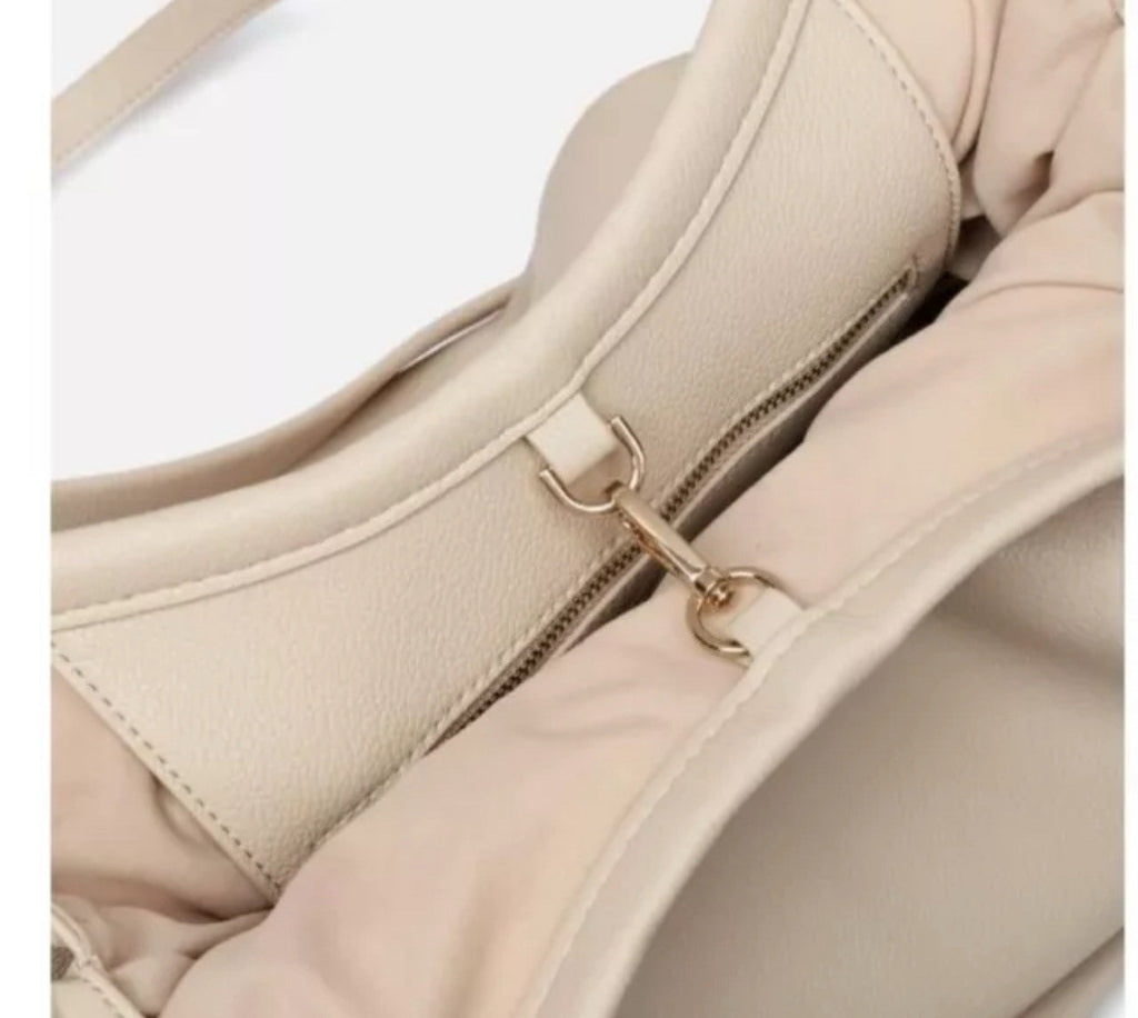 LIKE DREAMS The Diplomat vegan leather large women's hobo tote bag - CREAM