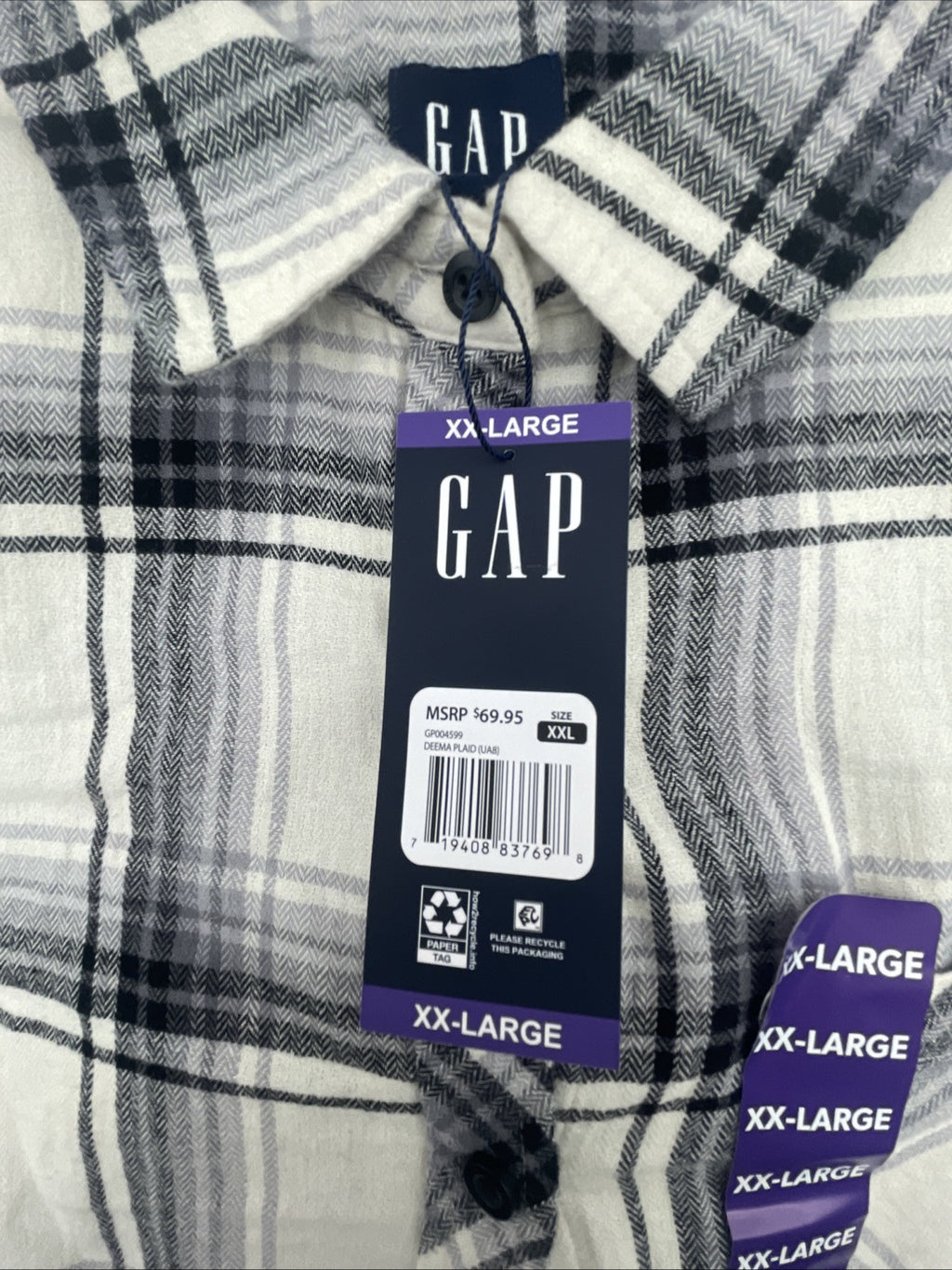 Gap Women's Soft Long Sleeve Hi-Low Hem Relaxed Fit Flannel Size XXL