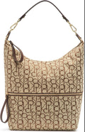 Calvin Klein Women's Monogram Hobo Brown Logo Bag Zipper Pockets Handbag 15"x12"