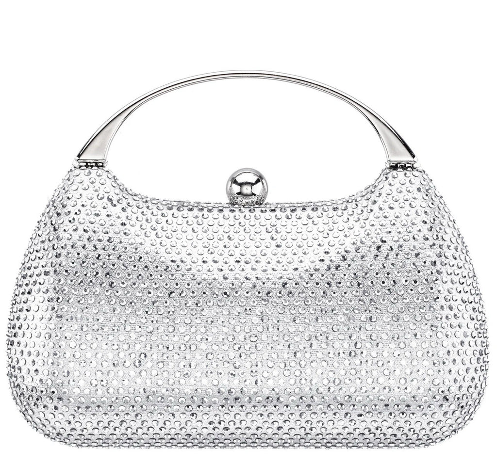 BRANDO  SILVER CRYSTAL MINAUDIERE WITH METAL HANDLE