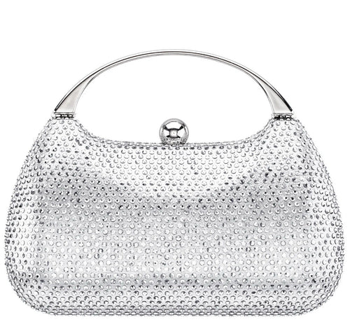 BRANDO  SILVER CRYSTAL MINAUDIERE WITH METAL HANDLE
