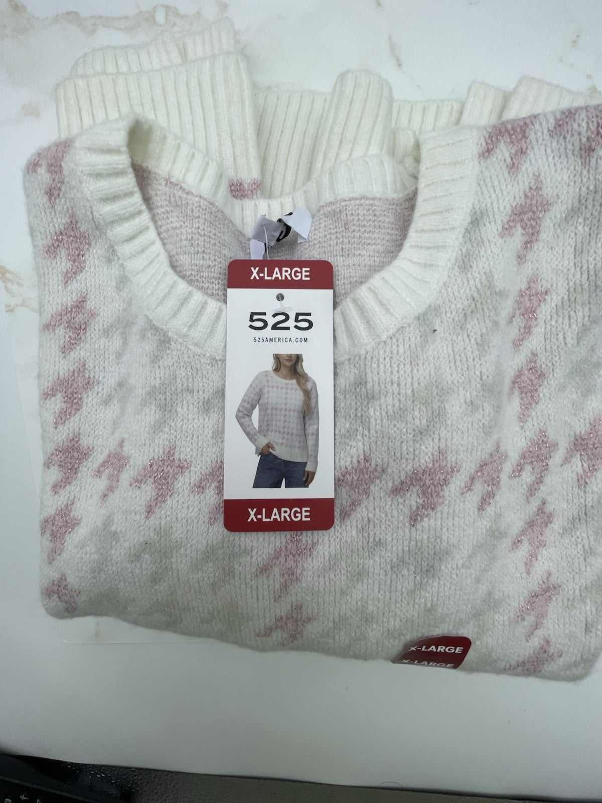 525 Women's Super Soft Crewneck Pullover Lurex Fairisle Sweater XL